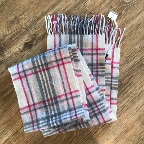 Talbots Accessories - Talbots 100% Cashmere Large Scarf Pink Gray Cream NWT Retails $160